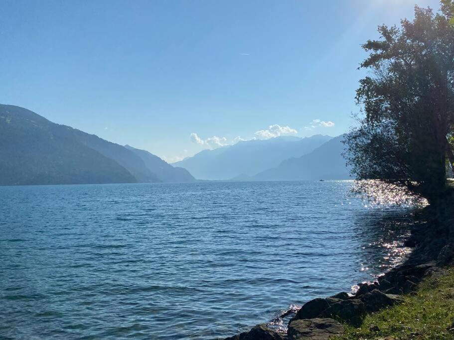 Herrlicher Blick Auf Berge Und See Faulensee Exterior foto